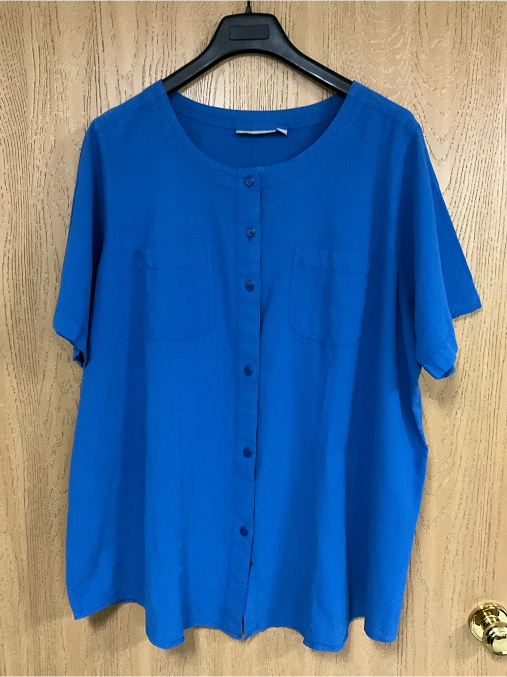 Woman Within Royal Blue Button-Front Short Sleeve Top